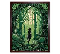 Artery8 Wall Art Print Anthropomorphic Fox Silhouette Forest Art Nouveau Art Framed in Brown | Size: W12" x H16" Artery8 Brown W12" x H16"