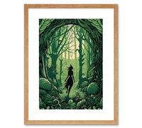 Artery8 Wall Art Print Anthropomorphic Fox Silhouette Forest Art Nouveau Artwork Framed 9X7 Inch in Beige | Size: W7" x H9" Artery8 Beige W7" x H9"