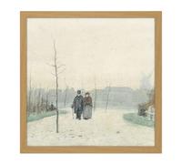 Artery8 Wall Art Print Anton Mauve Old Couple In Park Square Framed Picture 16X16 Inch in Light Oak | Size: W16" x H16" Artery8 Light Oak W16" x H16"