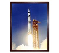 Artery8 Wall Art Print Apollo 11 Moon Launch Saturn V Rocket Blast Thrust Nasa Kennedy Space Center USA Photograph Art Framed | Size: W12" x H16" Artery8 Brown W12" x H16"