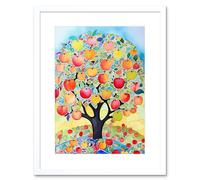 Artery8 Wall Art Print Apple Tree Fruit Harvest Day Folk Art Bright Watercolour Painting Artwork Framed 9X7 Inch in White | Size: W7" x H9" Artery8 White W7" x H9"