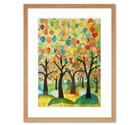 Artery8 Wall Art Print Apple Tree Orchard Abstract Folk Art Landscape Watercolour Painting Artwork Framed 9X7 Inch in Beige | Size: W7" x H9" Artery8 Beige W7" x H9"