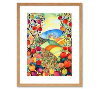 Artery8 Wall Art Print Apple Tree Orchard Fields In Summer Folk Art Landscape Watercolour Painting Artwork Framed 9X7 Inch in Beige | Size: W7" x H9" Artery8 Beige W7" x H9"