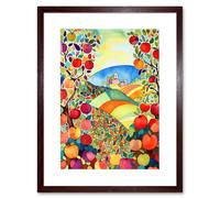 Artery8 Wall Art Print Apple Tree Orchard Fields In Summer Folk Art Landscape Watercolour Painting Artwork Framed 9X7 Inch in Brown | Size: W7" x H9" Artery8 Brown W7" x H9"