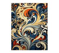 Artery8 Wall Art Print Arabesque Design Detail in Blue Orange & Red Ornate Botanical Pattern Poster | Size: W12" x H16" Artery8 Multicolor W12" x H16"