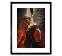 Artery8 Wall Art Print Archangel Michael Powerful Warrior Conceptual Artwork Champion of Justice Armour Angel Wings Artwork Framed 9X7 Inch Artery8 Black W7" x H9"