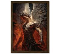 Artery8 Wall Art Print Archangel Michael Powerful Warrior Conceptual Artwork Champion of Justice Armour Angel Wings Artwork Framed A4 in Brown Artery8 Brown A4