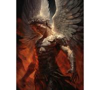 Artery8 Wall Art Print Archangel Michael Powerful Warrior Conceptual Artwork Champion of Justice Armour Angel Wings Poster in Grey | Size: W18" x H24" Artery8 Grey W18" x H24"