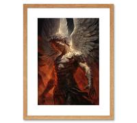 Artery8 Wall Art Print Archangel Michael Powerful Warrior Conceptual Artwork Champion of Justice Armour Angel Wings Artwork Framed 9X7 Inch Artery8 Beige W7" x H9"