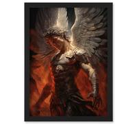 Artery8 Wall Art Print Archangel Michael Powerful Warrior Conceptual Artwork Champion of Justice Armour Angel Wings Artwork Framed A4 in Black Artery8 Black A4