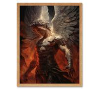 Artery8 Wall Art Print Archangel Michael Powerful Warrior Conceptual Artwork Champion of Justice Armour Angel Wings Art Framed | Size: W12" x H16" Artery8 Light Oak W12" x H16"