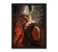 Artery8 Wall Art Print Archangel Michael Powerful Warrior Conceptual Champion of Justice Armour Angel Wings Large Framed Wall Décor Art Artery8 Black W18" x H24"