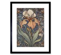 Artery8 Wall Art Print Art Nouveau Style Iris Bloom Flower Watercolour Artwork Framed 9X7 Inch in Black | Size: W7" x H9" Artery8 Black W7" x H9"