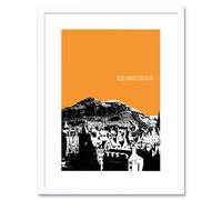 Artery8 Wall Art Print Arthurs Seat Edinburgh Scotland Scottish Landmark Orange Framed Art in White | Size: W7" x H9" Artery8 White W7" x H9"