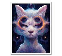 Artery8 Wall Art Print Astral Cat In Psilocybin Universe Art Framed in White | Size: W12" x H16" Artery8 White W12" x H16"