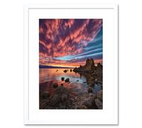 Artery8 Wall Art Print Atmospheric Sunset Clouds Over Mono Lake Lakeside Landscape Modern Watercolour Painting Artwork Framed 9X7 Inch Artery8 White W7" x H9"