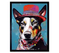 Artery8 Wall Art Print Australian Kelpie with Red Top Hat Modern Folk Art Framed in Black | Size: W12" x H16" Artery8 Black W12" x H16"
