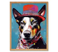 Artery8 Wall Art Print Australian Kelpie with Red Top Hat Modern Folk Art Framed in Light Oak | Size: W12" x H16" Artery8 Light Oak W12" x H16"