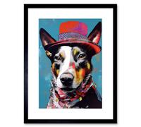 Artery8 Wall Art Print Australian Kelpie With Red Top Hat Modern Folk Artwork Framed 9X7 Inch