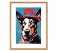 Artery8 Wall Art Print Australian Kelpie with Red Top Hat Modern Folk Artwork Framed 9X7 Inch in Beige | Size: W7" x H9" Artery8 Beige W7" x H9"