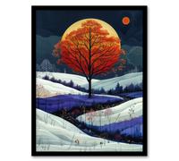 Wall Art Print Autumn Tree at Night by Moon Painting Dream Snow Art Framed Poster Artery8 Black A4