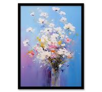 Artery8 Wall Art Print Baby's Breath Flowers Painting Purple Blue Pink Bouquet Framed Art | Size: W12" x H16" Artery8 Blue W12" x H16"