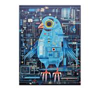 Artery8 Wall Art Print Badass Bird Robot Hybrid Secret Military Schematic Blue Futuristic Complex Arcane Manuscript Gift For Him Man Cave Poster Artery8 Multicolor W12" x H16"