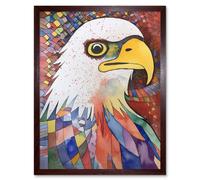 Artery8 Wall Art Print Bald Eagle Bird & Abstract Pattern Folk Art Watercolour Painting Art Framed in Brown | Size: W12" x H16" Artery8 Brown W12" x H16"