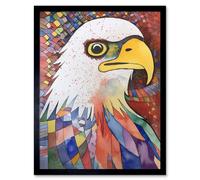 Artery8 Wall Art Print Bald Eagle Bird & Abstract Pattern Folk Art Watercolour Painting Art Framed in Black | Size: W12" x H16" Artery8 Black W12" x H16"