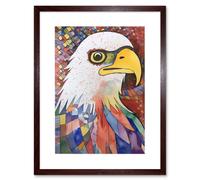 Artery8 Wall Art Print Bald Eagle Bird & Abstract Pattern Folk Art Watercolour Painting Artwork Framed 9X7 Inch in Brown | Size: W7" x H9" Artery8 Brown W7" x H9"