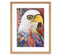 Artery8 Wall Art Print Bald Eagle Bird & Abstract Pattern Folk Art Watercolour Painting Artwork Framed 9X7 Inch in Beige | Size: W7" x H9" Artery8 Beige W7" x H9"