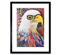 Artery8 Wall Art Print Bald Eagle Bird & Abstract Pattern Folk Art Watercolour Painting Artwork Framed 9X7 Inch in Black | Size: W7" x H9" Artery8 Black W7" x H9"
