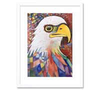 Artery8 Wall Art Print Bald Eagle Bird & Abstract Pattern Folk Art Watercolour Painting Artwork Framed 9X7 Inch in White | Size: W7" x H9" Artery8 White W7" x H9"