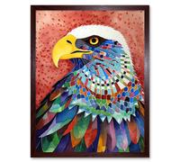 Artery8 Wall Art Print Bald Eagle Bird With Multicoloured Feathers Folk Art Watercolour Painting Art Framed in Brown | Size: W12" x H16" Artery8 Brown W12" x H16"