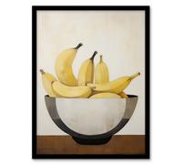 Artery8 Banana Bowl Minimalist Oil Painting Still Life Simple Kitchen Artwork Artwork Framed Wall Art Print A4