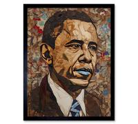 Artery8 Wall Art Print Barack Obama Collage Art Portrait Art Framed in Black | Size: W12" x H16" Artery8 Black W12" x H16"