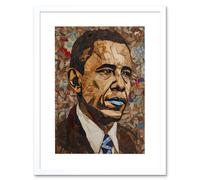 Artery8 Wall Art Print Barack Obama Collage Art Portrait Artwork Framed 9X7 Inch in White | Size: W7" x H9" Artery8 White W7" x H9"
