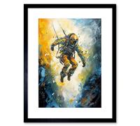 Artery8 Wall Art Print Base Jumping Between Cliffs Sunrise Action Shot Artwork Framed 9X7 Inch in Black | Size: W7" x H9" Artery8 Black W7" x H9"