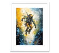 Artery8 Wall Art Print Base Jumping Between Cliffs Sunrise Action Shot Artwork Framed 9X7 Inch in White | Size: W7" x H9" Artery8 White W7" x H9"
