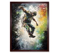 Artery8 Wall Art Print Base Jumping Multicoloured Paint Splat Action Shot Art Framed in Brown | Size: W12" x H16" Artery8 Brown W12" x H16"