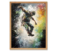 Artery8 Wall Art Print Base Jumping Multicoloured Paint Splat Action Shot Art Framed in Light Oak | Size: W12" x H16" Artery8 Light Oak W12" x H16"