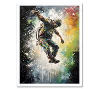 Artery8 Wall Art Print Base Jumping Multicoloured Paint Splat Action Shot Art Framed in White | Size: W12" x H16" Artery8 White W12" x H16"