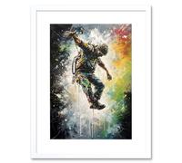 Artery8 Wall Art Print Base Jumping Multicoloured Paint Splat Action Shot Artwork Framed 9X7 Inch in White | Size: W7" x H9" Artery8 White W7" x H9"