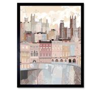 Artery8 Wall Art Print Bath Georgian Architecture Pastel Colour Cityscape Art Framed in Black | Size: W12" x H16" Artery8 Black W12" x H16"