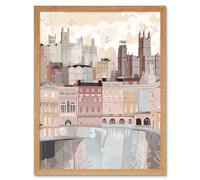 Artery8 Wall Art Print Bath Georgian Architecture Pastel Colour Cityscape Art Framed in Light Oak | Size: W12" x H16" Artery8 Light Oak W12" x H16"