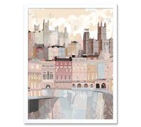 Artery8 Wall Art Print Bath Georgian Architecture Pastel Colour Cityscape Art Framed in White | Size: W12" x H16" Artery8 White W12" x H16"