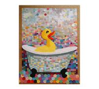 Artery8 Wall Art Print Bathtime Yellow Duck In Bathtub Colourful Artwork Bath Time Mosaic Bathroom Painting Poster | Size: W24" x H32" Artery8 Multicolor W24" x H32"