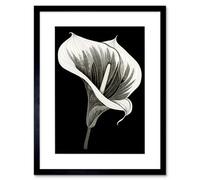 Artery8 Wall Art Print Batik Style Black And White Calla Lily Flower Artwork Framed 9X7 Inch
