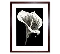 Artery8 Wall Art Print Batik Style Black & White Calla Lily Flower Artwork Framed 9X7 Inch in Brown | Size: W7" x H9" Artery8 Brown W7" x H9"