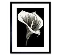 Artery8 Wall Art Print Batik Style Black & White Calla Lily Flower Artwork Framed 9X7 Inch | Size: W7" x H9" Artery8 Black W7" x H9"